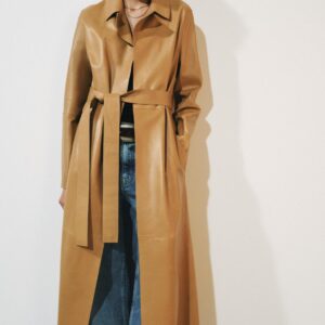 ZW COLLECTION 100% LEATHER BELTED COAT