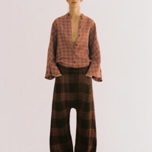 ZW COLLECTION CHECKED LINEN TROUSERS