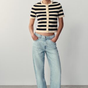 SHORT SLEEVE STRIPED CARDIGAN