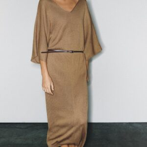KNIT MIDI DRESS WITH BELT