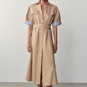 BELTED MIDI SHIRT DRESS