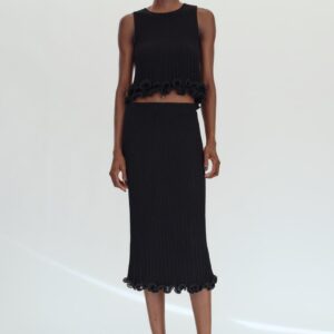 DOUBLE-LAYER KNIT MIDI SKIRT
