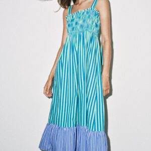 STRIPED MIDI DRESS