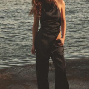 ASYMMETRIC SATIN HALTER TOP