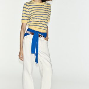STRIPED 100% WOOL SHORT SLEEVE JUMPER
