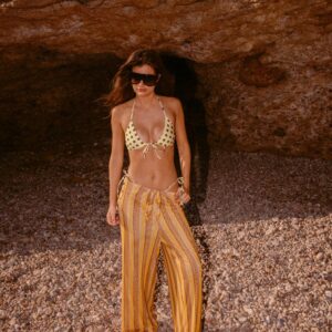 PRINTED STRIPED TULLE WRAP TROUSERS