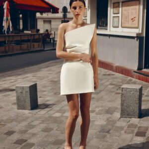 ASYMMETRIC NECKLINE MINI DRESS
