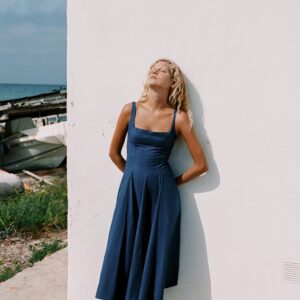 POPELIN GODET MIDI DRESS