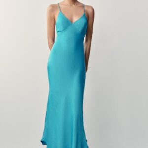 SATIN DRESS WITH BEADED BACK