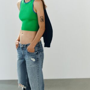 CONTRAST PIPED KNIT CROP TOP
