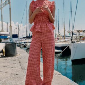 WIDE-LEG GINGHAM TROUSERS