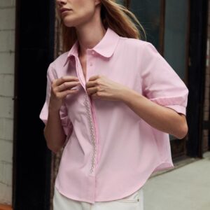 FAUX PEARL POPLIN SHIRT