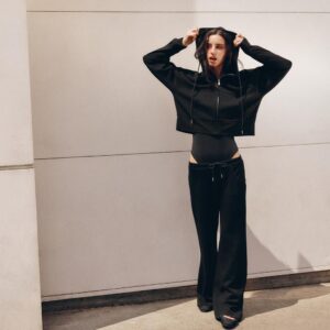 INTERLOCK SWEATSHIRT AND FLARE TROUSERS SET - BLACK
