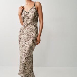 ANIMAL PRINT SATIN MIDI DRESS