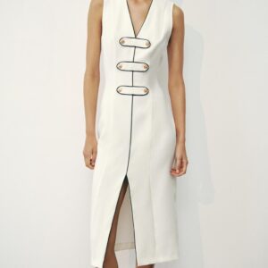MIDI DRESS WITH FROG FASTENING AND CONTRAST PIPING