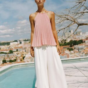 BEADED PLEATED HALTER TOP