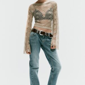 POINTELLE KNIT JUMPER WITH FLARED SLEEVES