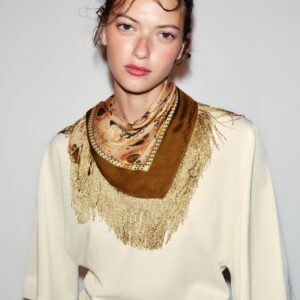 VISCOSE-SILK FRINGED PRINTED SCARF