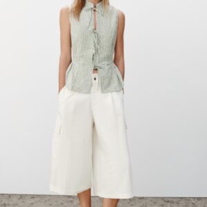 STRIPED TOP WITH METALLIC THREAD BOWS