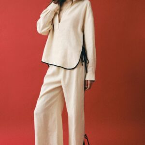 ZW COLLECTION 100% LINEN TROUSERS WITH TRIM