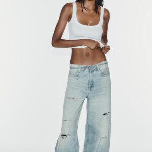 TRF MID-WAIST RIPPED BAGGY JEANS WITH BELT