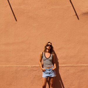COTTON STRIPED V-NECK T-SHIRT