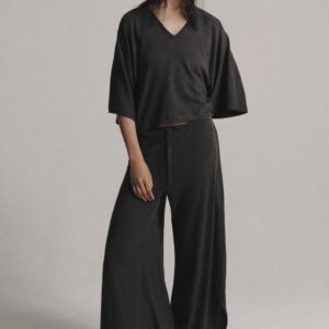 T-SHIRT AND LINEN BLEND TROUSERS SET - CHARCOAL