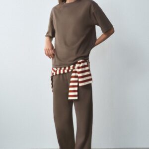 STRAIGHT-LEG COTTON TROUSERS - MINK