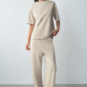STRAIGHT-LEG COTTON TROUSERS - SAND