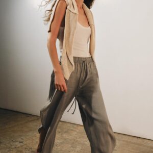 100% LINEN TROUSERS WITH VENTS ZW COLLECTION - BROWN / TAUPE