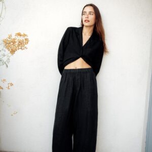 ZW COLLECTION LINEN BARREL TROUSERS - BLACK
