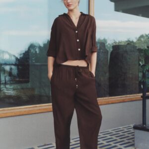 FLOWING STRAIGHT-LEG TROUSERS - DARK BROWN