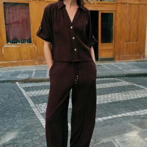 FLOWING STRAIGHT-LEG TROUSERS - DARK BROWN