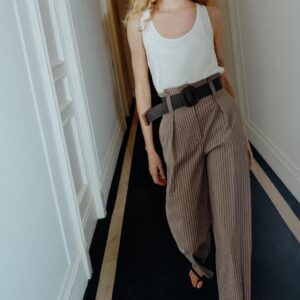 STRIPED TROUSERS WITH BELT