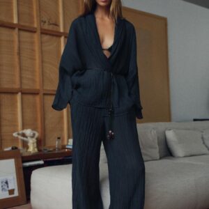 SEMI-SHEER CRINKLED-EFFECT TROUSERS