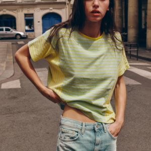COTTON AND LINEN STRIPED T-SHIRT