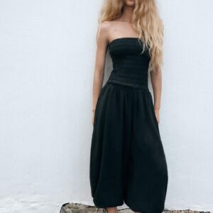 GATHERED STRAPLESS JUMPSUIT