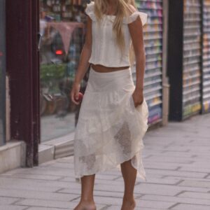 ASYMMETRIC LACE MIDI SKIRT