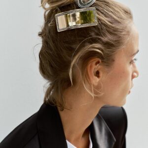 PACK OF 2 METALLIC RHINESTONE HAIR CLIPS