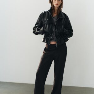 ADJUSTABLE WAIST LEATHER EFFECT JACKET
