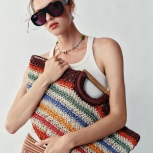 100% JUTE STRIPED TOTE BAG