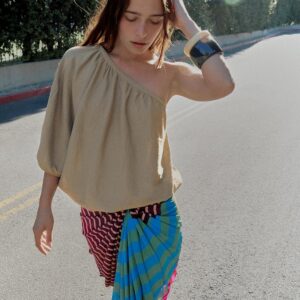 DRAPED STRIPED PAREO SKIRT