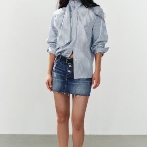STRIPED BUCKLE SHIRT WITH SHOULDER PADS