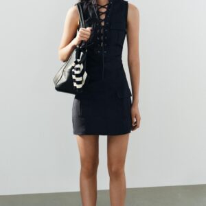 SHORT DRESS WITH CROSSOVER STRAPS AND POCKETS