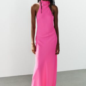 LONG HALTERNECK DRESS WITH TIE
