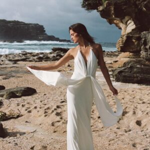 LONG HALTER DRESS WITH BEADS