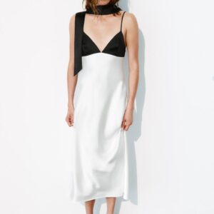 CAMISOLE DRESS WITH CONTRAST SCARF PRINT