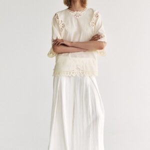 ZW COLLECTION EMBROIDERED LINEN BLEND BLOUSE
