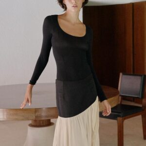 CONTRAST DRAPED MIDI SKIRT