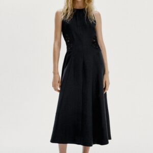 CONTRAST WAIST MIDI DRESS